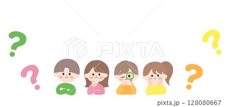 疑問を持つ子どもたちのポップで可愛いフレーム 疑問を持つ子どもたちのポップで可愛いフレーム 128080667