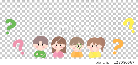 孩子們帶著疑問的可愛流行框架 128080667