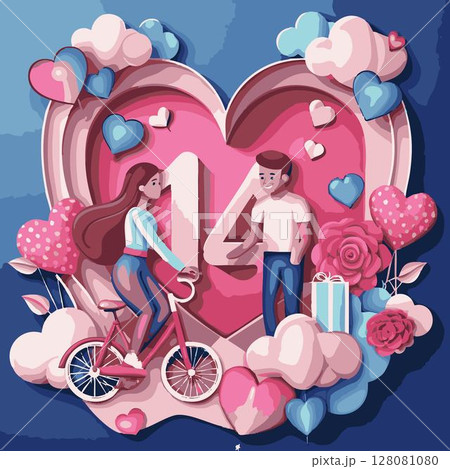 happy valentines day greeting card with two girls in love. 128081080
