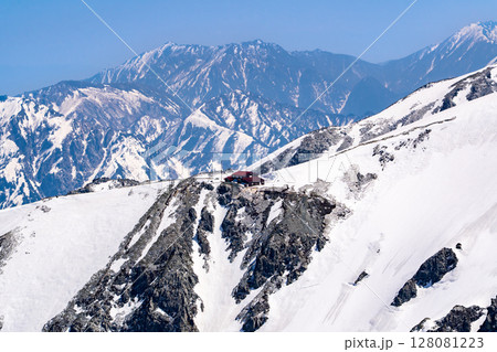 別山の南峰頂上から見る内蔵助山荘 残雪期の北アルプス立山・別山登山 別山の南峰頂上から見る内蔵助山荘 残雪期の北アルプス立山・別山登山 128081223