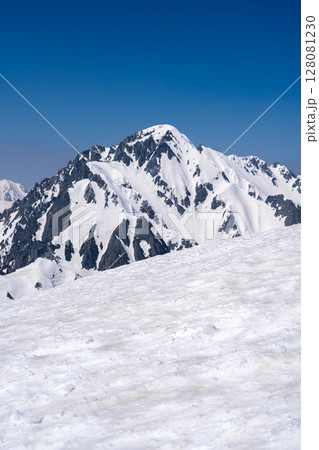 別山の南峰頂上から見る剱岳 残雪期の北アルプス立山・別山登山 別山の南峰頂上から見る剱岳 残雪期の北アルプス立山・別山登山 128081230