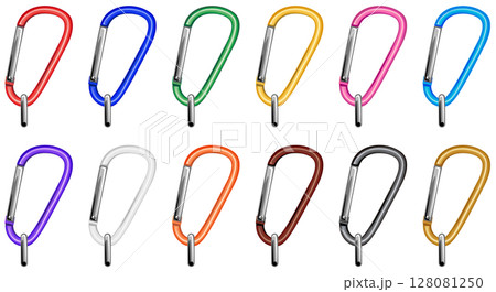 シンプルなカラビナのパーツ素材イラストカラーバリエーションセット／接続金具付き 128081250