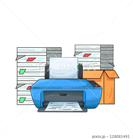 illustration of printer with document stack illustration of printer with document stack 128081491