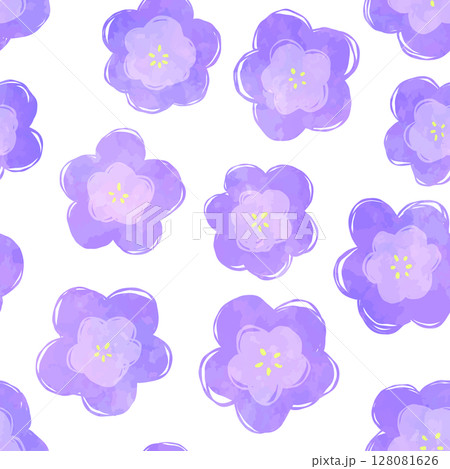 手書きのレトロな花のシームレスパターン(紫) 128081626