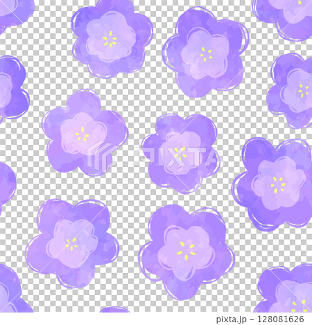 手書きのレトロな花のシームレスパターン(紫) 128081626
