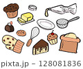 vector line illustration art bakery item icons and objects.  128081836