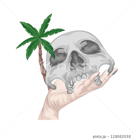 Illustration of skull with palm tree 128082038