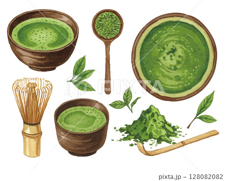 水彩風の抹茶イラスト 128082082