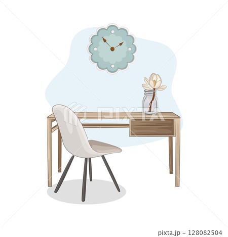 Illustration of Wooden desk with chair Illustration of Wooden desk with chair 128082504