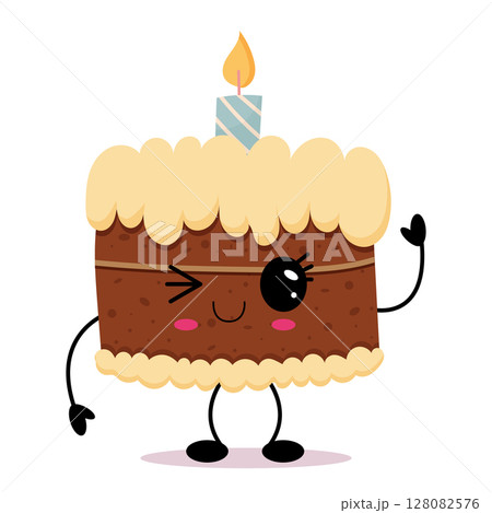 Kawaii cake slice with happy cartoon face 128082576