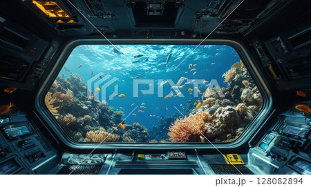 Submarine view of beautiful seabed with corals 128082894