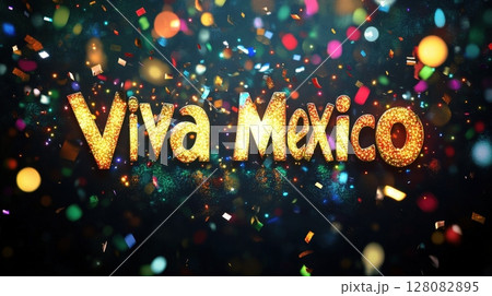 Viva Mexico festive text on dark background 128082895