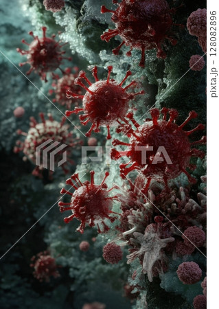 Various viruses in the human body. Vertical photo 128082896