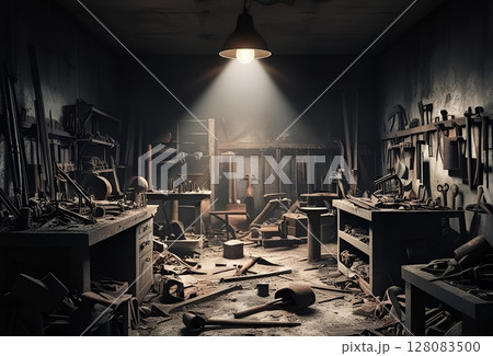 道具だらけの雑多で汚い工房 128083500