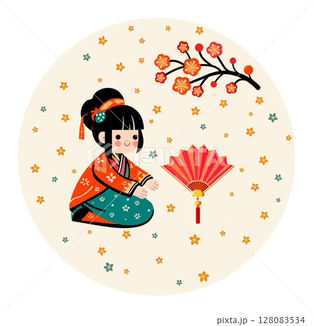 Girl Asian Sakura Chinese Japanese Culture Fan 128083534