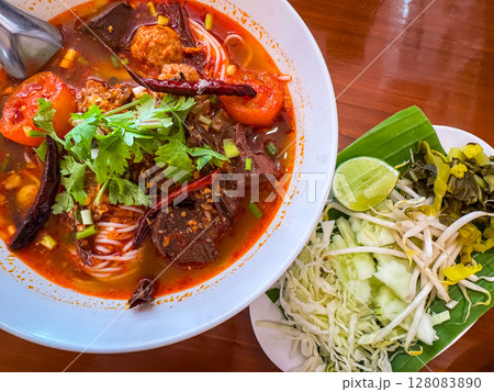 Traditional Thai noodle soup called Nam Ngiao 128083890