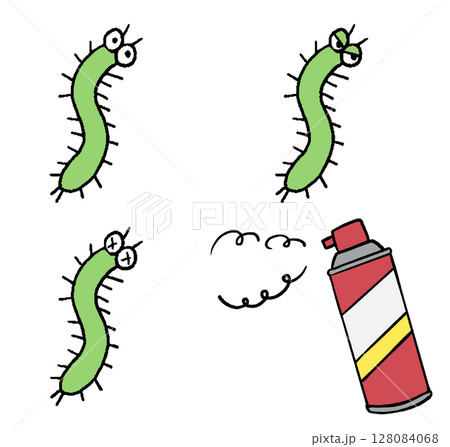 毛虫/芋虫の手描きイラストセット 128084068