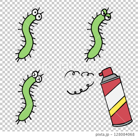 毛虫/芋虫の手描きイラストセット 128084068