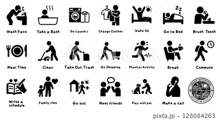 日常生活の動作ピクトグラムセット、Daily Life Activities Pictogram  128084263