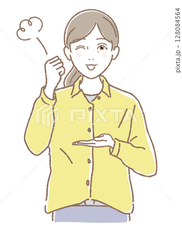 ウインクしてなるほどと手を打つ中高年女性 128084564