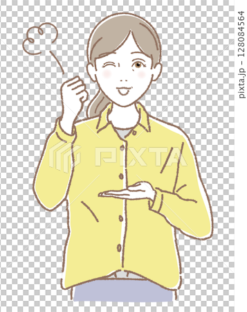 ウインクしてなるほどと手を打つ中高年女性 128084564
