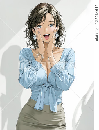 応援するビジネスウーマンのイラスト素材 128084659