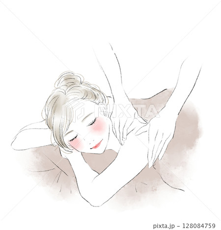 気持ちよさそうにボディエステを受ける女性のイラスト 128084759