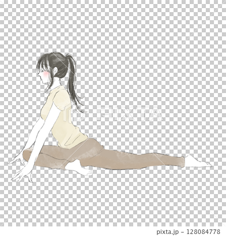 Full body illustration of a woman doing yoga with her legs open 128084778