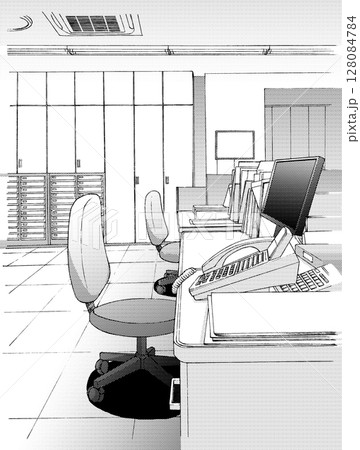 漫画風ペン画イラスト オフィス街_室内 漫画風ペン画イラスト オフィス街_室内 128084784