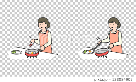 女人在廚房煎雞蛋 128084905