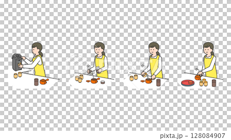 Woman making green tea, step by step set 128084907