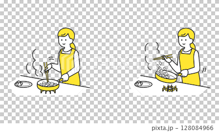 Woman preparing stir-fry in the kitchen 128084966