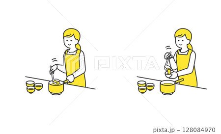 味噌汁をお椀に注ぐ女性 128084970