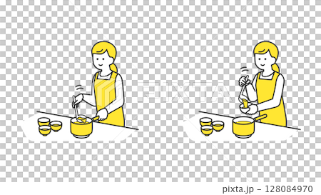 味噌汁をお椀に注ぐ女性 128084970