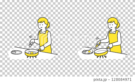 女人在廚房煎雞蛋 128084971