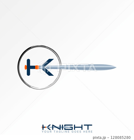 Logo design graphic concept creative premium vector stock image top sell initial K font sword knight warrior army soldier blade spartan battle sport 128085280