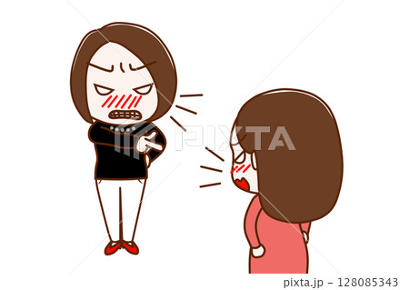 (複数)怒って指さして怒鳴る女性と怒りで対抗して言い合う女性 128085343