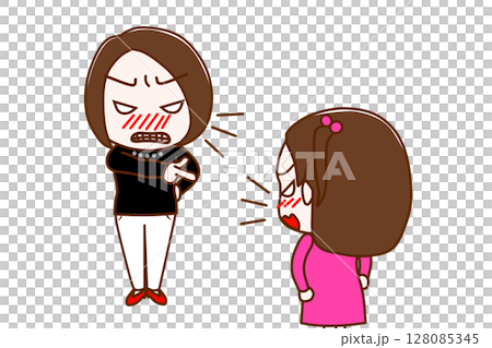 （多幅）一名憤怒的女人指著某人大喊大叫，一名憤怒的女孩在爭吵 128085345