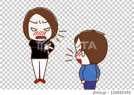 (Multiple) An angry woman pointing and yelling at someone and an angry boy arguing back and forth (Multiple) An angry woman pointing and yelling at someone and an angry boy arguing back and forth 128085348