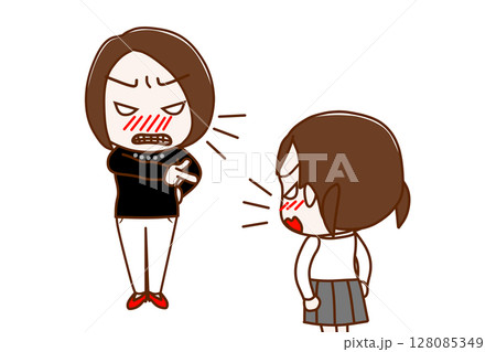 (複数)怒って指さして怒鳴る女性と怒りで対抗して言い合う女子学生 128085349