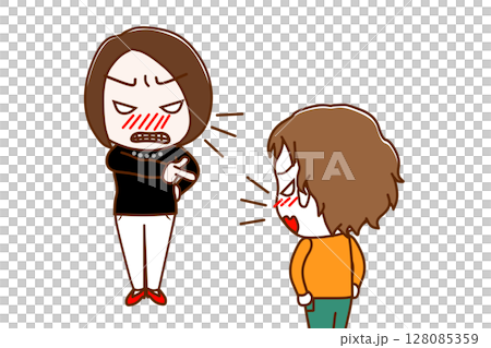 (Multiple) Caucasian boys arguing angrily with women pointing and yelling at each other 128085359