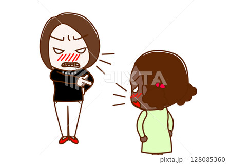 (複数)怒って指さして怒鳴る女性と怒りで対抗して言い合うアフリカ系少女 (複数)怒って指さして怒鳴る女性と怒りで対抗して言い合うアフリカ系少女 128085360