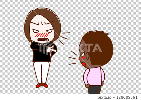 (Multiple) An angry woman pointing and yelling at someone and an African-American boy arguing angrily (Multiple) An angry woman pointing and yelling at someone and an African-American boy arguing angrily 128085361