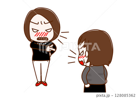 (複数)怒って指さして怒鳴る女性と怒りで対抗して言い合う太った女性 128085362