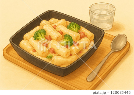 Creamy Tteokbokki on Wooden Tray 128085446