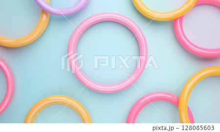 Hoops ring plastic pastel color for playing sport activity solid blue background 128085603