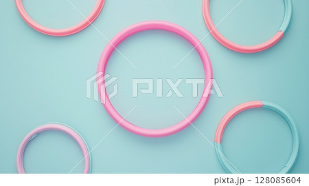 Hoops ring plastic pastel color for playing sport activity solid blue background 128085604