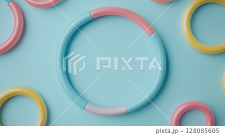 Hoops ring plastic pastel color for playing sport activity solid blue background 128085605