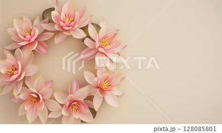 Water lily flower decoration middle blank space for greeting card or poster 128085801