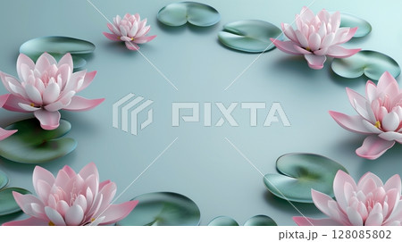 Water lily flower decoration middle blank space for greeting card or poster 128085802